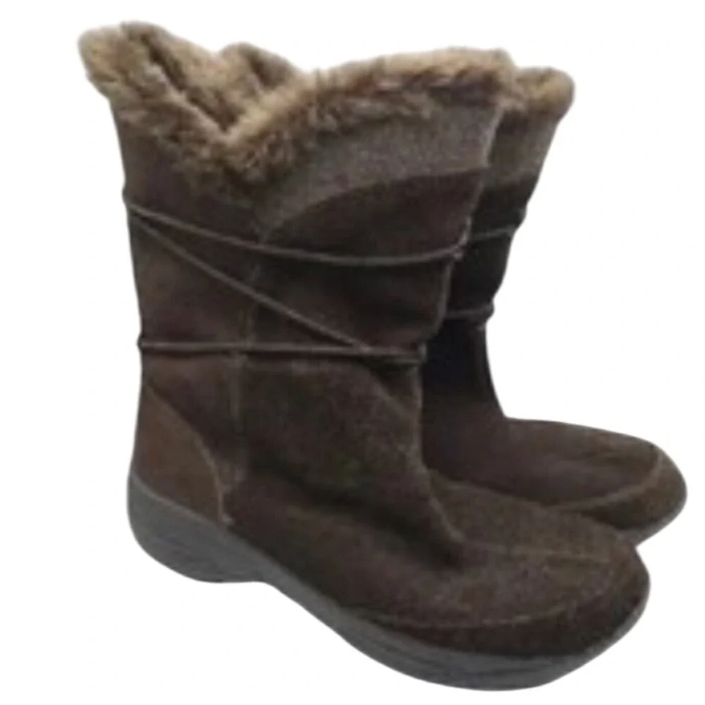 Croft & Barrow Brown Suede Faux Fur Winter Boots Holly Womens Sz 9.5 Medium